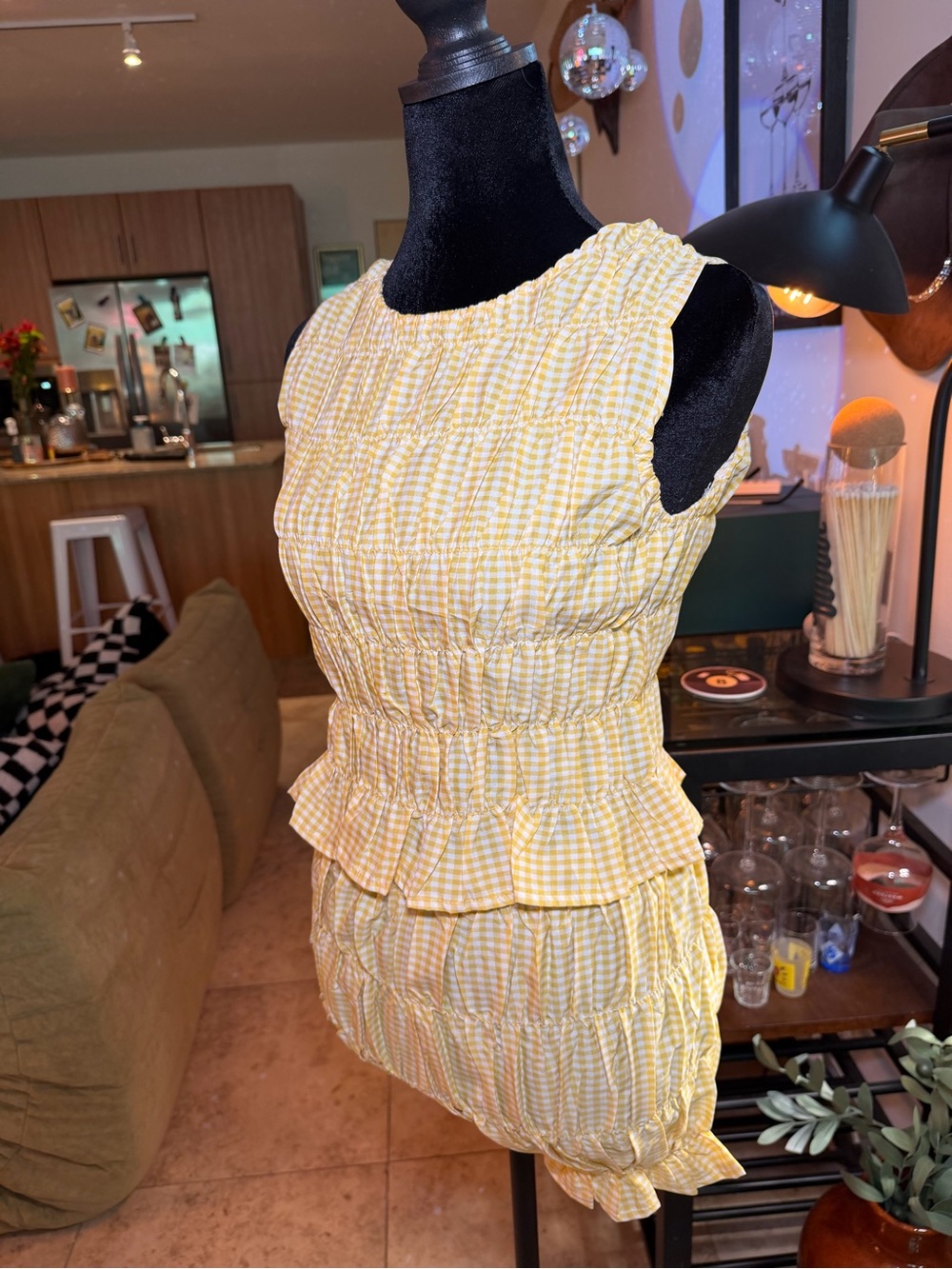 Smocked Yellow Gingham Ruffle Mini 2Piece Set - Picture 7 of 11